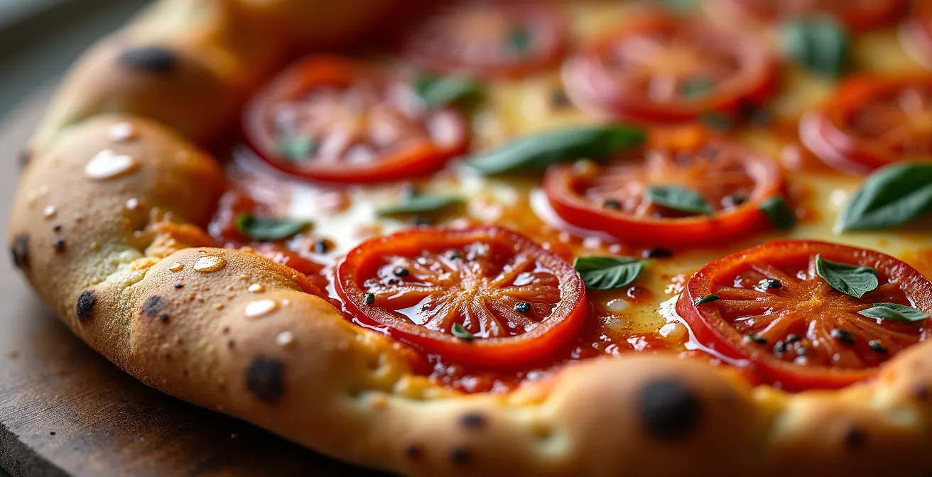 Gros plan sur la texture d'une pizza aux tomates froide traditionnelle