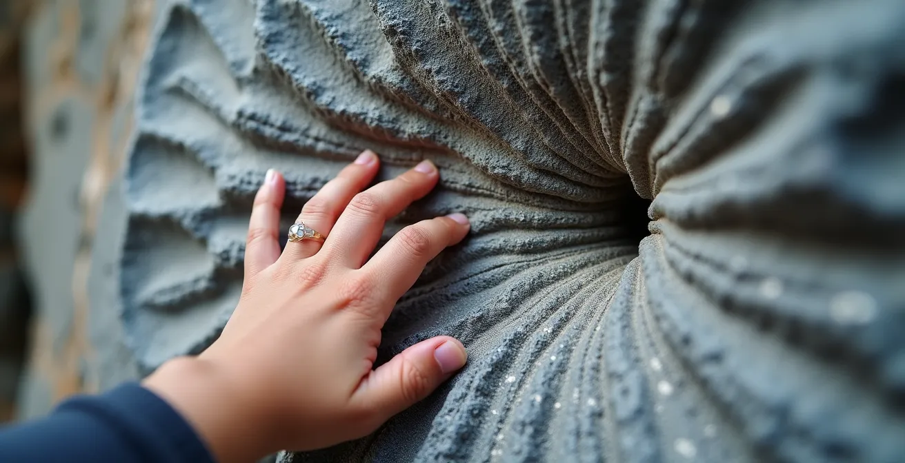 Gros plan macro sur des roches striées montrant les cônes de percussion caractéristiques de l'impact météoritique