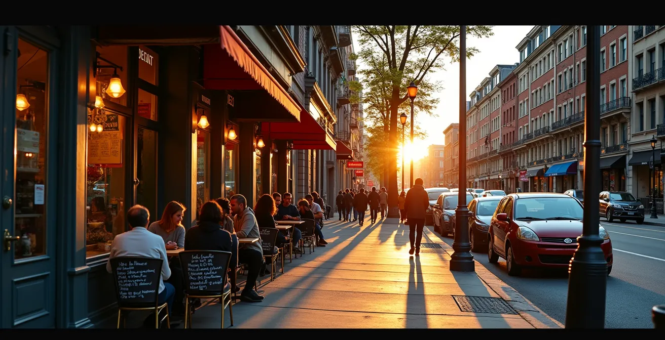 Boulevard Saint-Laurent animé avec boutiques locales et restaurants indépendants